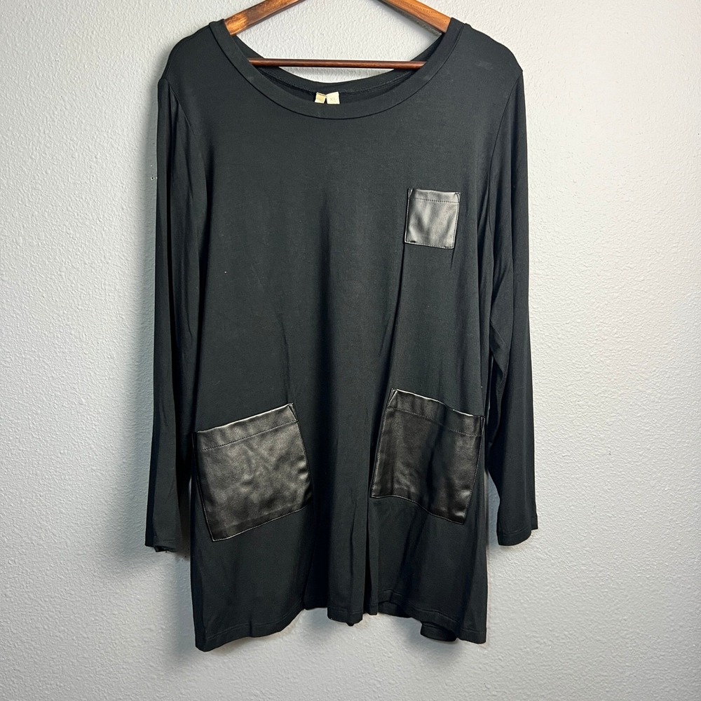 Comfy USA Edgy Minimalist Urban Tunic Faux Leather Pockets Monochrome Relaxed XL